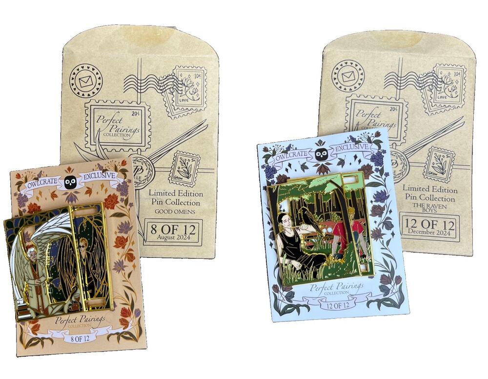Owlcrate Perfect Pairings Collection Pins Aug & Dec 2024: Good Omens; Raven Boys
